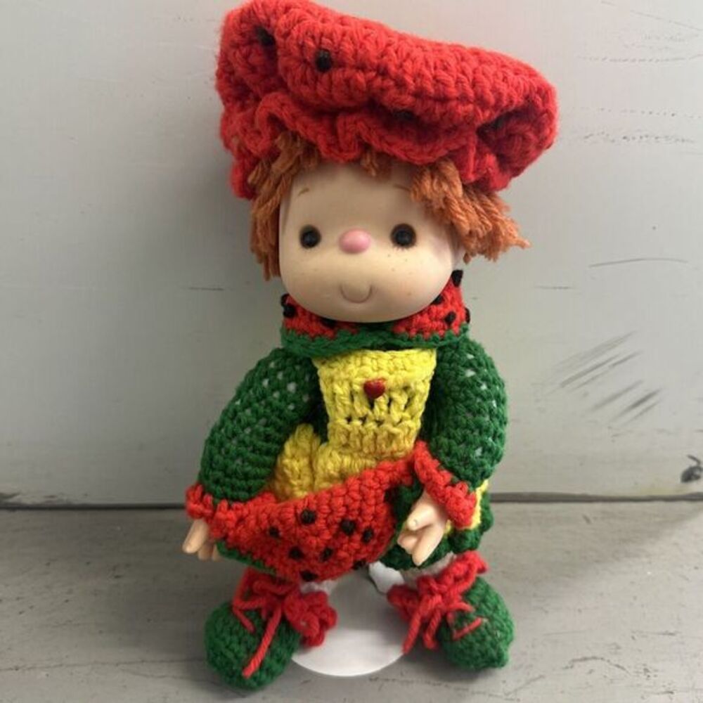 VTG Strawberry Shortcake Porcelain Face Doll With Crocheted Clothing